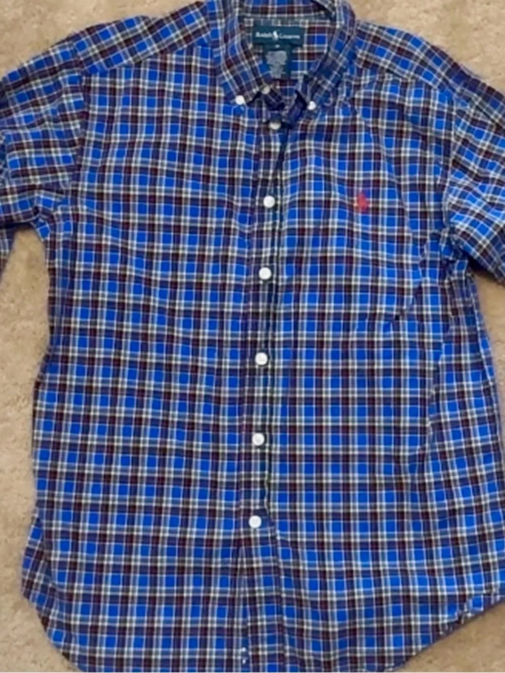 Ralph Lauren Burgundy Blue Navy Plaid Button-Down Shirt